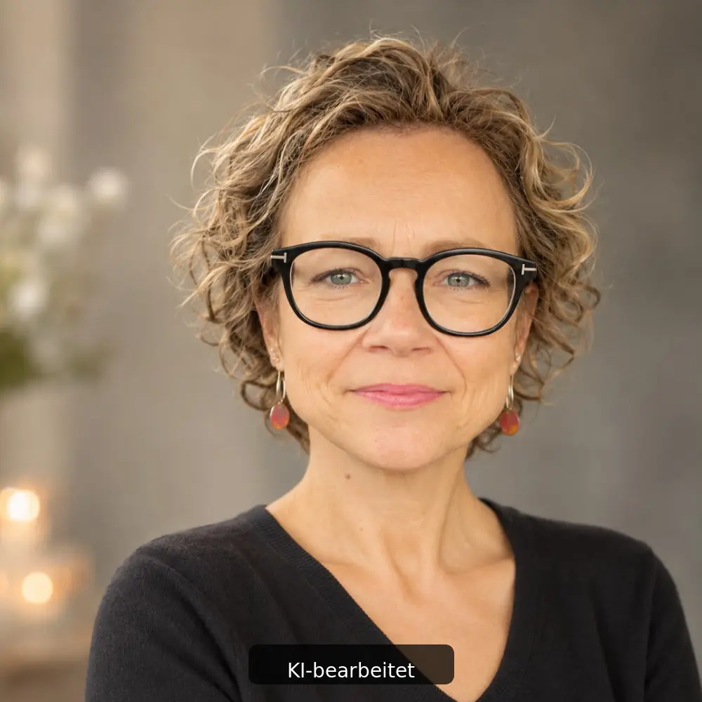 Porträt der Trauerrednerin Yvonne Mende mit schwarzer Brille