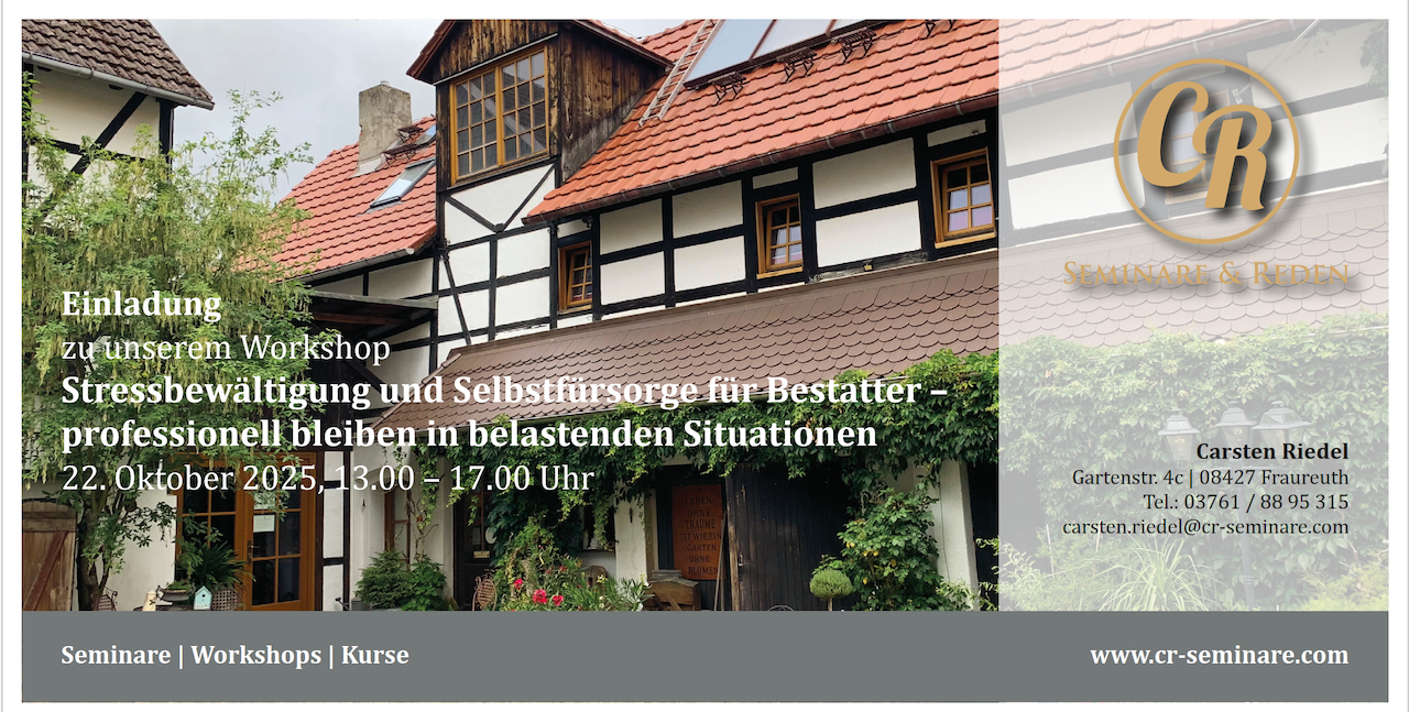 Einladung zum Workshop Stressbewältigung und Selbstfürsorge für Bestatter